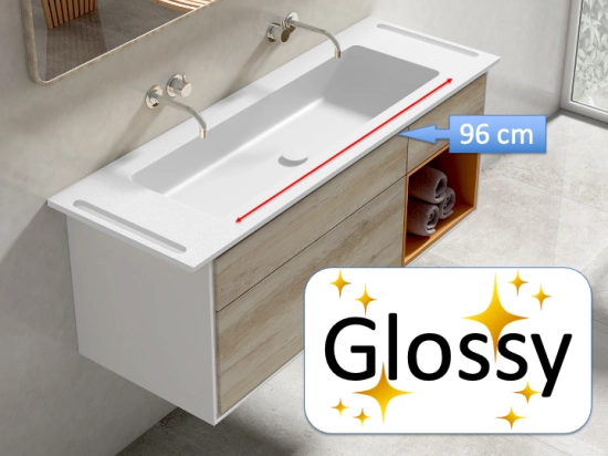 Plan vasque lavabo, sur mesure, Largeur 101 à 200 cm x Profondeur 40 à 80 cm, résine composite de haute qualité, Finition lisse blanc BRILLANT laqué ou mate, Livraison Offerte.